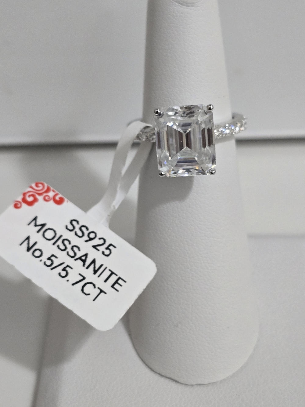 Moissanite Emerald-Cut Solitaire Ring in Silver - Clear/White